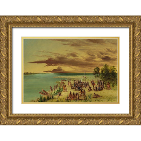 La Salle Claiming Louisiana for France. April 9, 1682 Gold Ornate Wood Framed Art Print with Double Matting by Catlin, George