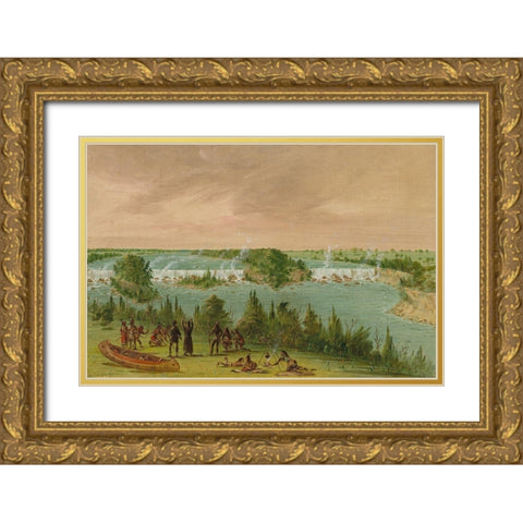 Father Hennepin and Companions at the Falls of St. Anthony Gold Ornate Wood Framed Art Print with Double Matting by Catlin, George