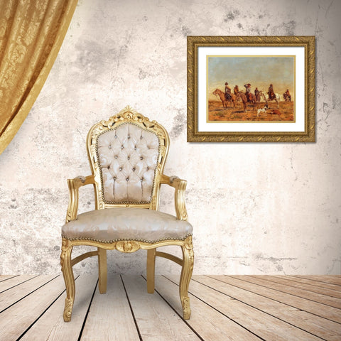 Cowboys Gold Ornate Wood Framed Art Print with Double Matting by Valle, Angel della