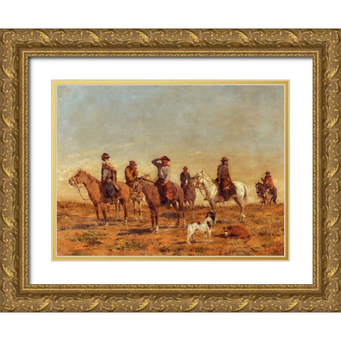 Cowboys Gold Ornate Wood Framed Art Print with Double Matting by Valle, Angel della
