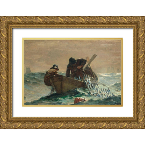 The Herring Net Gold Ornate Wood Framed Art Print with Double Matting by Homer, Winslow