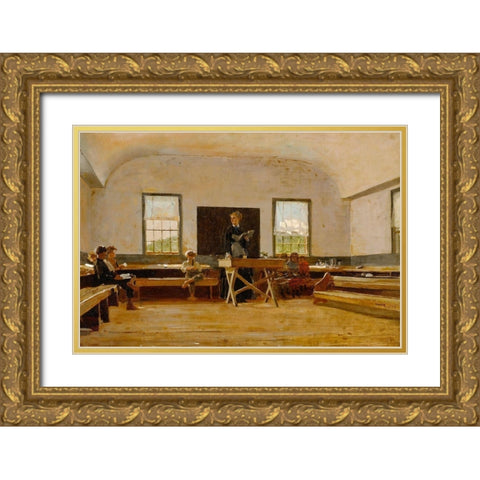 Country School Gold Ornate Wood Framed Art Print with Double Matting by Homer, Winslow