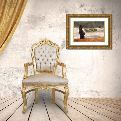 The Watcher, Tynemouth Gold Ornate Wood Framed Art Print with Double Matting by Homer, Winslow