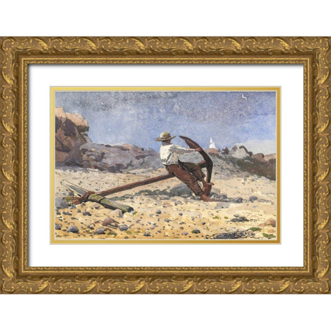 Boy with Anchor Gold Ornate Wood Framed Art Print with Double Matting by Homer, Winslow