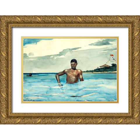 The Bather Gold Ornate Wood Framed Art Print with Double Matting by Homer, Winslow