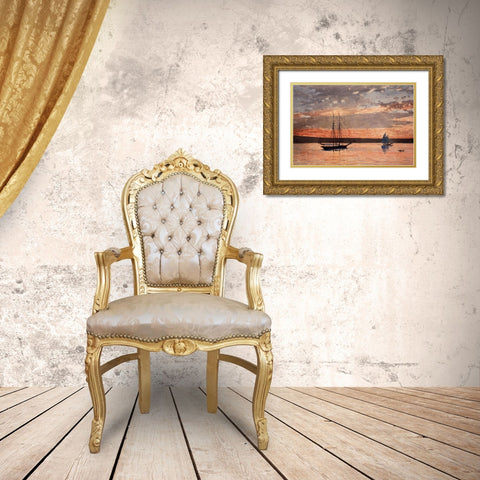 Sunset at Gloucester Gold Ornate Wood Framed Art Print with Double Matting by Homer, Winslow