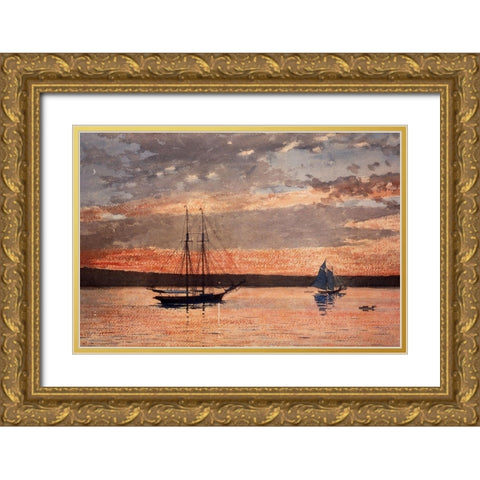 Sunset at Gloucester Gold Ornate Wood Framed Art Print with Double Matting by Homer, Winslow