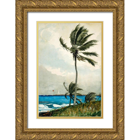 Palm Tree, Nassau Gold Ornate Wood Framed Art Print with Double Matting by Homer, Winslow