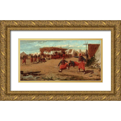 Pitching Quoits Gold Ornate Wood Framed Art Print with Double Matting by Homer, Winslow