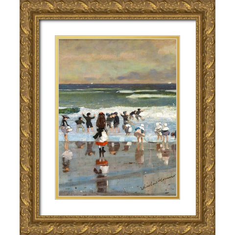 Beach Scene Gold Ornate Wood Framed Art Print with Double Matting by Homer, Winslow