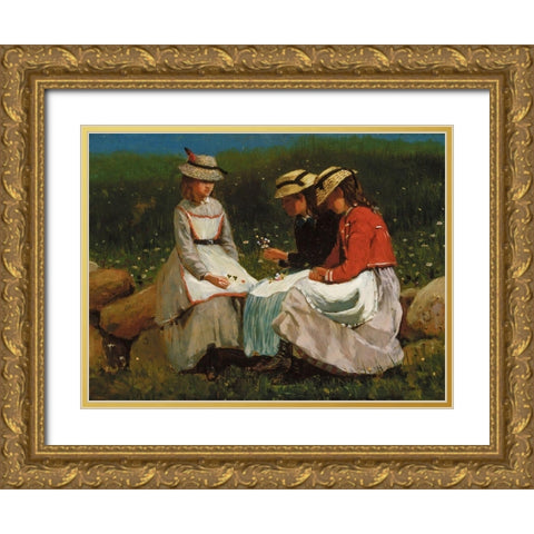 Girls in a Landscape Gold Ornate Wood Framed Art Print with Double Matting by Homer, Winslow