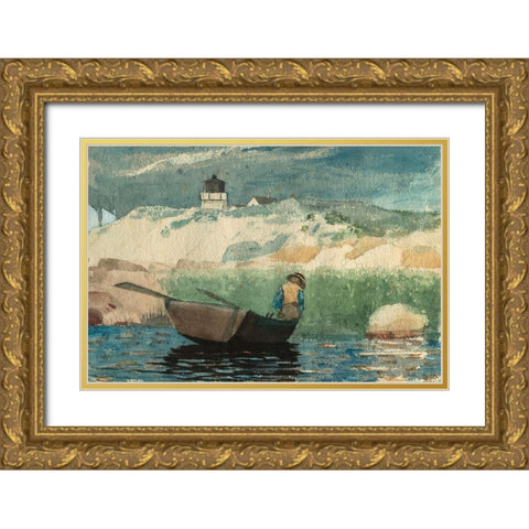 Boy in Boat, Gloucester Gold Ornate Wood Framed Art Print with Double Matting by Homer, Winslow