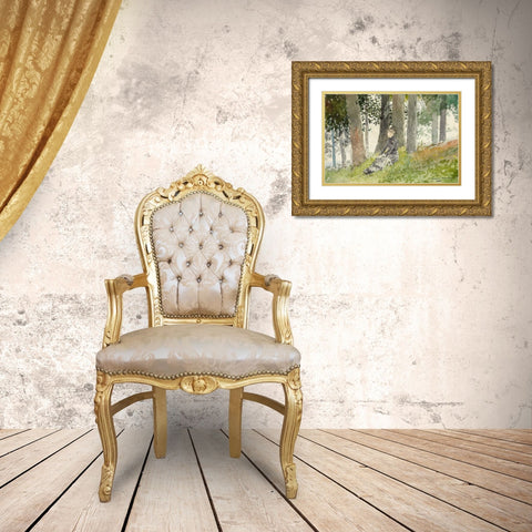 Girl Seated in a Grove Gold Ornate Wood Framed Art Print with Double Matting by Homer, Winslow