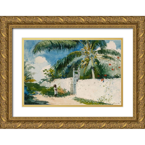 A Garden in Nassau Gold Ornate Wood Framed Art Print with Double Matting by Homer, Winslow