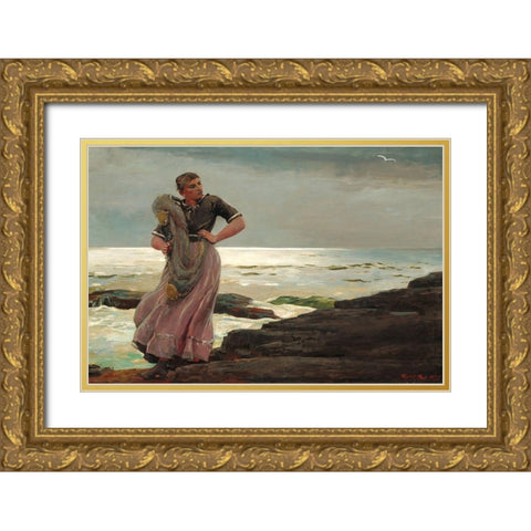 A Light on the Sea Gold Ornate Wood Framed Art Print with Double Matting by Homer, Winslow