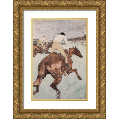 The Jockey Gold Ornate Wood Framed Art Print with Double Matting by Toulouse-Lautrec, Henri de