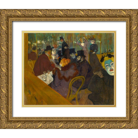 At the Moulin Rouge Gold Ornate Wood Framed Art Print with Double Matting by Toulouse-Lautrec, Henri de