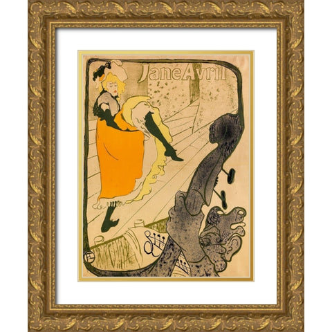 Jane Avril Gold Ornate Wood Framed Art Print with Double Matting by Toulouse-Lautrec, Henri de