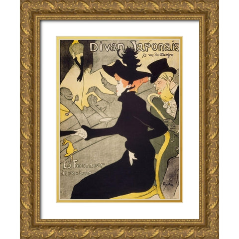 Divan Japonais Gold Ornate Wood Framed Art Print with Double Matting by Toulouse-Lautrec, Henri de