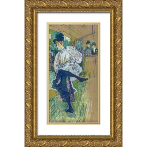 Jane Avril Dancing Gold Ornate Wood Framed Art Print with Double Matting by Toulouse-Lautrec, Henri de