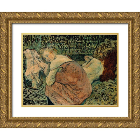 Two Friends Gold Ornate Wood Framed Art Print with Double Matting by Toulouse-Lautrec, Henri de