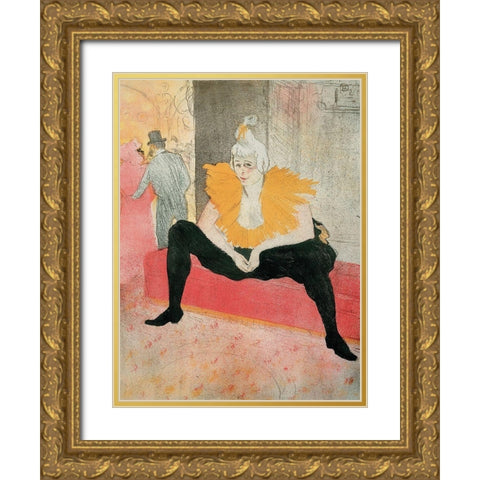 La Clownesse assise Gold Ornate Wood Framed Art Print with Double Matting by Toulouse-Lautrec, Henri de