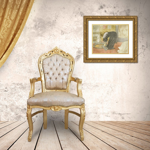 Woman at the tub Gold Ornate Wood Framed Art Print with Double Matting by Toulouse-Lautrec, Henri de
