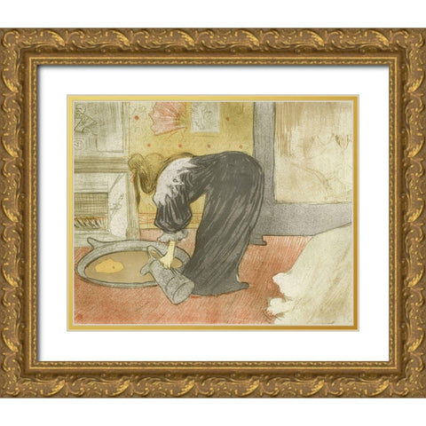 Woman at the tub Gold Ornate Wood Framed Art Print with Double Matting by Toulouse-Lautrec, Henri de
