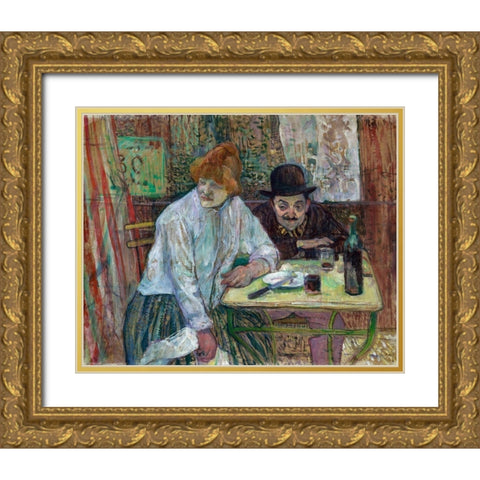 At the Cafe La Mie Gold Ornate Wood Framed Art Print with Double Matting by Toulouse-Lautrec, Henri de