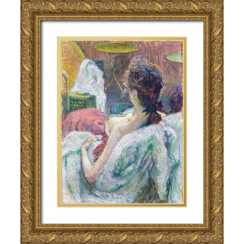 The Model Resting Gold Ornate Wood Framed Art Print with Double Matting by Toulouse-Lautrec, Henri de