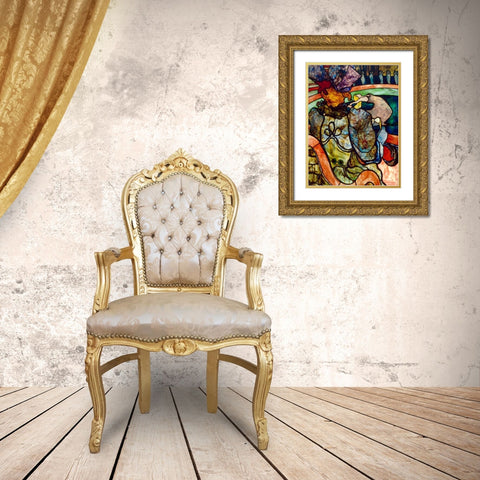 At the New Circus, Papa Chrysanthemum Gold Ornate Wood Framed Art Print with Double Matting by Toulouse-Lautrec, Henri de