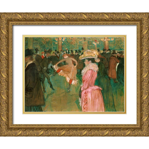 At the Moulin Rouge- The Dance Gold Ornate Wood Framed Art Print with Double Matting by Toulouse-Lautrec, Henri de