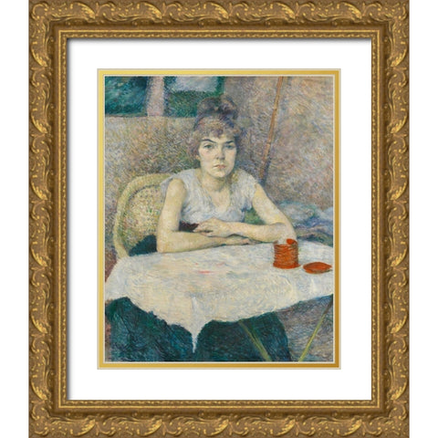 Young woman at a table, Poudre de riz Gold Ornate Wood Framed Art Print with Double Matting by Toulouse-Lautrec, Henri de