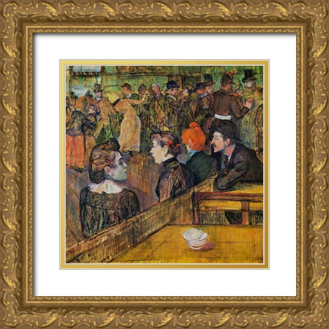 Ball at the Moulin de la Galette Gold Ornate Wood Framed Art Print with Double Matting by Toulouse-Lautrec, Henri de