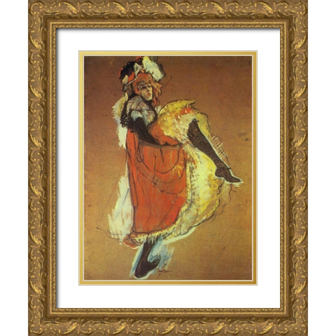 Jane Avril Dancing Gold Ornate Wood Framed Art Print with Double Matting by Toulouse-Lautrec, Henri de