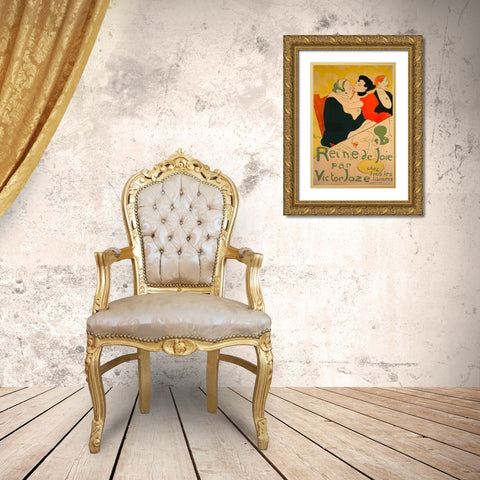 Reine de Joie Gold Ornate Wood Framed Art Print with Double Matting by Toulouse-Lautrec, Henri de