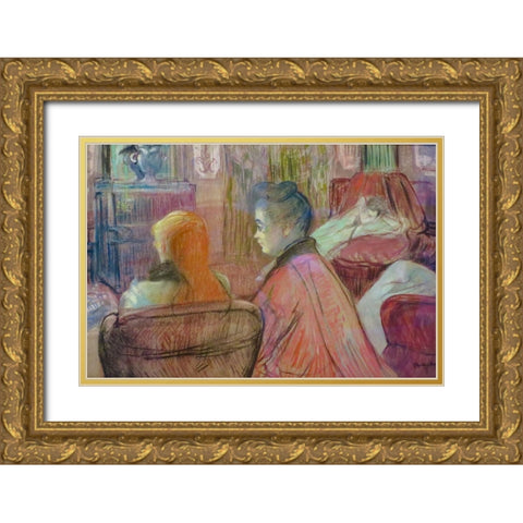 In the Salon Gold Ornate Wood Framed Art Print with Double Matting by Toulouse-Lautrec, Henri de