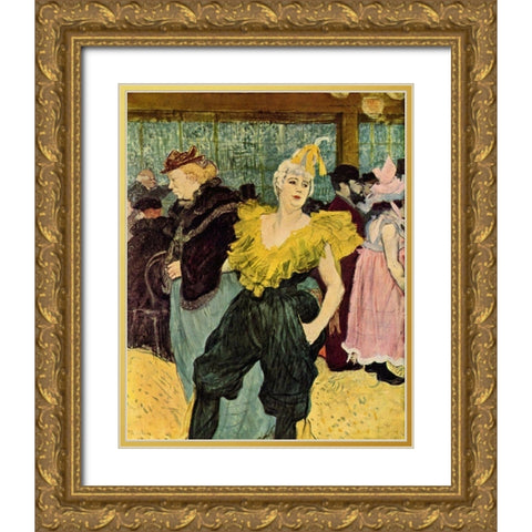 The Clownesse Cha-U-Ka-O in the Moulin Rouge Gold Ornate Wood Framed Art Print with Double Matting by Toulouse-Lautrec, Henri de