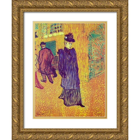 Jane Avril Leaving the Moulin Rouge Gold Ornate Wood Framed Art Print with Double Matting by Toulouse-Lautrec, Henri de