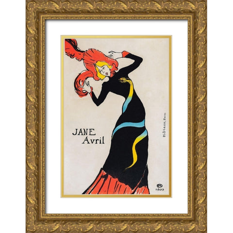 Jane Avril Gold Ornate Wood Framed Art Print with Double Matting by Toulouse-Lautrec, Henri de