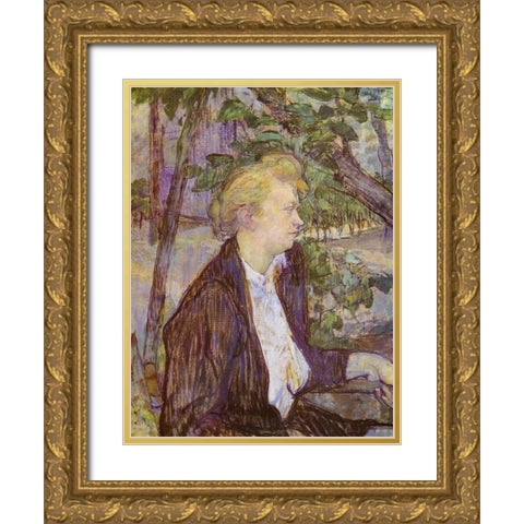 Woman in the Garden Gold Ornate Wood Framed Art Print with Double Matting by Toulouse-Lautrec, Henri de