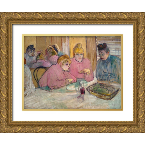 The Ladies in the Dining Room Gold Ornate Wood Framed Art Print with Double Matting by Toulouse-Lautrec, Henri de