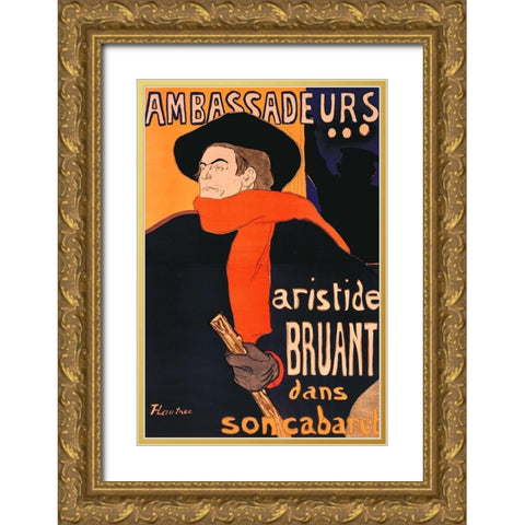 Ambassadeurs Aristide Bruant Gold Ornate Wood Framed Art Print with Double Matting by Toulouse-Lautrec, Henri de