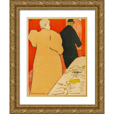 LArgent Gold Ornate Wood Framed Art Print with Double Matting by Toulouse-Lautrec, Henri de