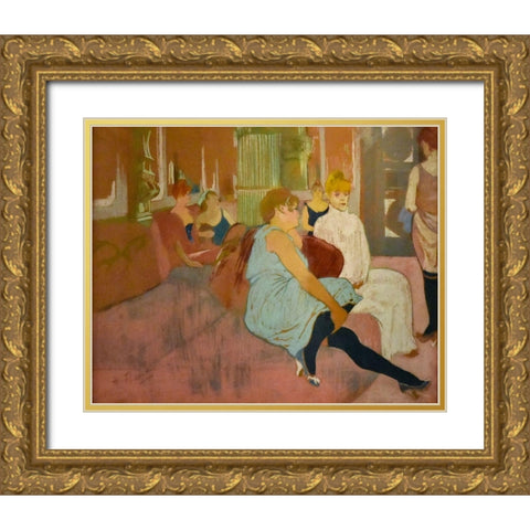 Au salon de la rue des Moulins Gold Ornate Wood Framed Art Print with Double Matting by Toulouse-Lautrec, Henri de