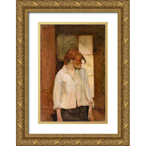 A Montrouge Rosa La Rouge Gold Ornate Wood Framed Art Print with Double Matting by Toulouse-Lautrec, Henri de