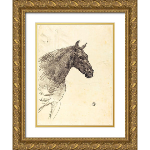 Old Horse Gold Ornate Wood Framed Art Print with Double Matting by Toulouse-Lautrec, Henri de