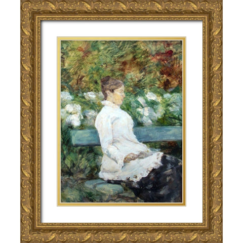 Madam Countess Adele de Toulouse-Lautrec in the Garden of Malrome Gold Ornate Wood Framed Art Print with Double Matting by Toulouse-Lautrec, Henri de