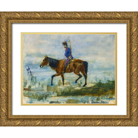 Hussars Gold Ornate Wood Framed Art Print with Double Matting by Toulouse-Lautrec, Henri de