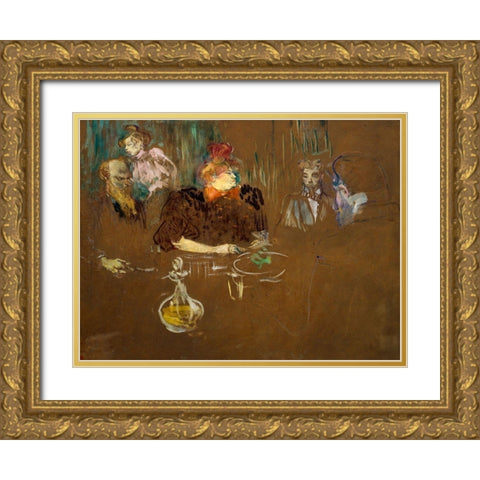 At the Table of Monsieur and Madame Natanson Gold Ornate Wood Framed Art Print with Double Matting by Toulouse-Lautrec, Henri de